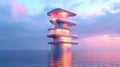 Futuristic Ocean Tower at Sunset Royalty Free Stock Photo