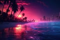 Futuristic Oceanside Twilight: A Cyberpunk Beach Scene AI Generated Royalty Free Stock Photo