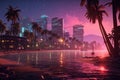 Futuristic Oceanside Twilight: A Cyberpunk Beach Scene AI Generated
