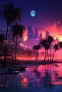 Futuristic Oceanside Twilight: A Cyberpunk Beach Scene AI Generated