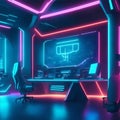 futuristic office, beautiful neon lights in the office