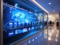 Futuristic office corridor with smart glass walls