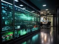 Futuristic office corridor with smart glass walls