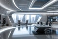 Futuristic Office With Desk and Chairs - Minimalist Workspace With Modern Furniture, A futuristic office with high-tech equipment Royalty Free Stock Photo