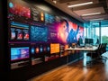 Futuristic office with electronic bulletin boards