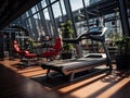 Futuristic office gym with smart workout equipment