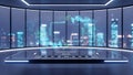 Futuristic Office with Holographic Data Display and City View Royalty Free Stock Photo
