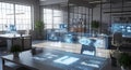 Futuristic Office Holographic Interface, Data Visualization, AI Royalty Free Stock Photo