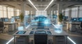 Futuristic Office Holographic Technology, Data Analysis, AI Royalty Free Stock Photo