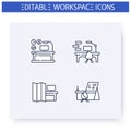 Futuristic office innovations line icons set
