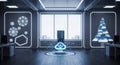 Futuristic office with glowing cloud technology and geometric light Keywords: futuristic, office Royalty Free Stock Photo
