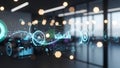 Futuristic Office Interior with Holographic Data Streams Royalty Free Stock Photo