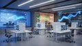 Modern office with futuristic screens and computers Royalty Free Stock Photo