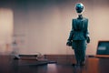 Futuristic office with robot manager worker. Generative AI. Not based on any actual scene or pattern