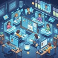 Futuristic office setting featuring diverse people of different gender and Royalty Free Stock Photo