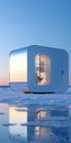 Futuristic Optics: A Bold Chromatic Cabin On A Frozen Lake