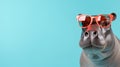 Futuristic Optics: Hippo With Sunglasses On Blue Background