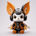 Futuristic Orange Bunny Plush Toy With Headphones