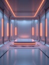 Futuristic Orange Lit Podium in Sci Fi Interior technology Royalty Free Stock Photo