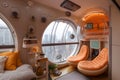 futuristic orange living room - spacecraft design - generative AI