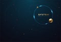 Futuristic orbit line and color dots business tech dark blue background design. Globe data network elements abstract dark