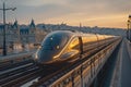 futuristic orient express train arriving in european capital city Generative AI Royalty Free Stock Photo