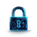 Futuristic Padlock Made of Interconnected Glowing Blue Circuits Isolated on White Royalty Free Stock Photo