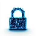 Futuristic Padlock Made of Interconnected Glowing Blue Circuits Isolated on White Royalty Free Stock Photo