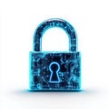 Futuristic Padlock Made of Interconnected Glowing Blue Circuits Isolated on White Royalty Free Stock Photo
