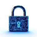 Futuristic Padlock Made of Interconnected Glowing Blue Circuits Isolated on White Royalty Free Stock Photo