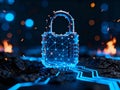 Futuristic padlock surrounded by glowing digital connections symbolizing cybersecurity, data protection, encryption, and network Royalty Free Stock Photo