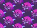 Futuristic palm tree and sun seamless pattern. Synthwave retro background 1980s style. Retrowave. Vector