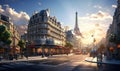 The futuristic Paris skyline with towering glass and steel buildings