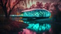 Futuristic Park Building & Pedestrian Bridge, Sony A9 Photoshoot with Volumetric Lighting for Captivating Image