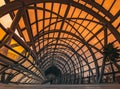 futuristic pedestrian tunnel at sunset