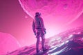 futuristic person, traveling through time and space in pink universe Royalty Free Stock Photo