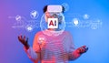 Futuristic Person Wearing Virtual Reality Headset with AI Concepts and Digital Elements Representing Artificial Royalty Free Stock Photo