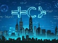 Futuristic Pi Day digital background with neon ? symbols and equations