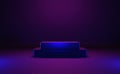 Futuristic pink an blue metallic podium platform for product placement. 3d rendering cyber pedestal stand show. Modern stage