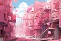 Futuristic Pink digital city. Generate Ai