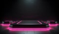 Futuristic Pink Neon Cyberpunk Sci-Fi Platform Podium Background. Product presentation backdrop. AI Generated