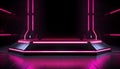 Futuristic Pink Neon Cyberpunk Sci-Fi Platform Podium Background. Product presentation backdrop. AI Generated