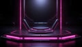 Futuristic Pink Neon Cyberpunk Sci-Fi Platform Podium Background. Product presentation backdrop. AI Generated