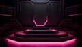 Futuristic Pink Neon Cyberpunk Sci-Fi Platform Podium Background. Product presentation backdrop. AI Generated