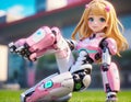 Futuristic Pink Robotic Girl Posing Royalty Free Stock Photo