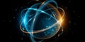 Futuristic planet Earth with digital map of glowing dots. Abstract rings in the orbit with stardust on dark background. Global Royalty Free Stock Photo