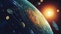 Futuristic planetary blockchain system with digital currencies in space Royalty Free Stock Photo