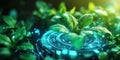 Futuristic plant growth with digital technology and holographic interface Royalty Free Stock Photo