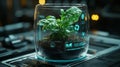 A futuristic plant in a smart glass bowl showcasing advanced growth technology Royalty Free Stock Photo