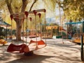 Futuristic playground with vintageinspired swings and seesaws